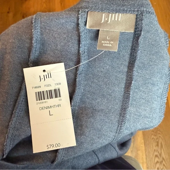 NWT J. Jill Seamed 3/4 Sleeve Cotton/Modal Jersey Knit Dress Heathered Blue Sz L - Picture 6 of 8